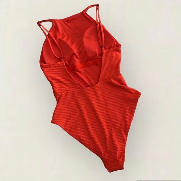Andie The Asbury Ribed One Piece Swimsuit High neck Adjustable straps Size L NWT - Picture 8 of 9